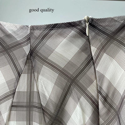 Flowing Check Midi Skirt 2025 Spring Summer New Retro Long Skirt Seaside Holiday Casual Brown Women Clothing