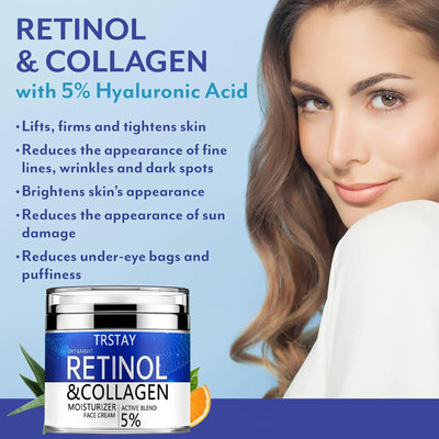 Retinol Cream for Face (4oz) Best Facial Moisturizer for Aging Skin with Collagen and Hyaluronic Acid - Anti-Aging Face Cream fo