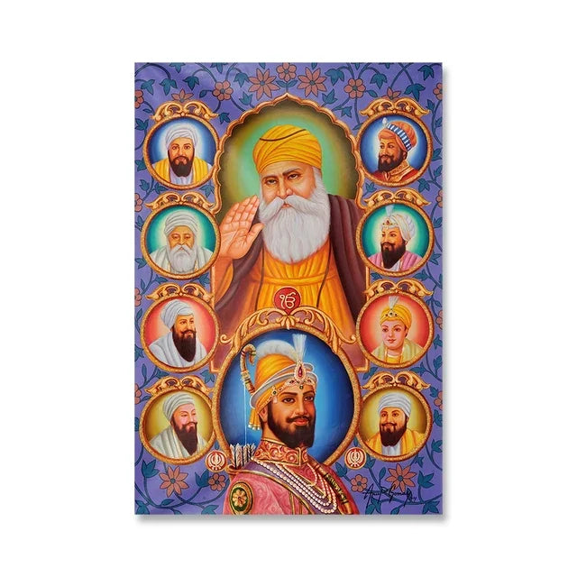 India Art The Ten Sikh Gurus Canvas Painting Wall Art Guru Nanak Posters Prints Sikhism Wall Picture for Living Room Decoration