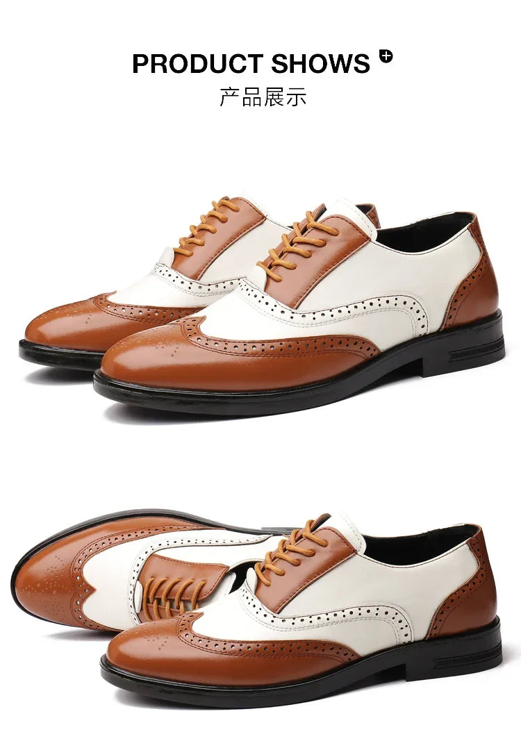 Retro Men's Oxford Shoes Fashion Block Carved Casual Shoes Social Shoes Male Business Dress Leather Shoe Zapatos Para Hombres