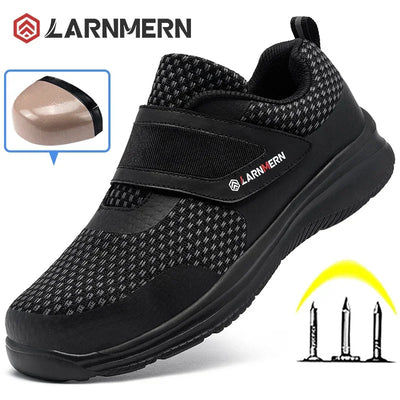 LARNMERN Men's Safety Shoes Steel Toe Construction Protective Footwear Lightweight 3D Shockproof Work Sneaker Shoes Size 42
