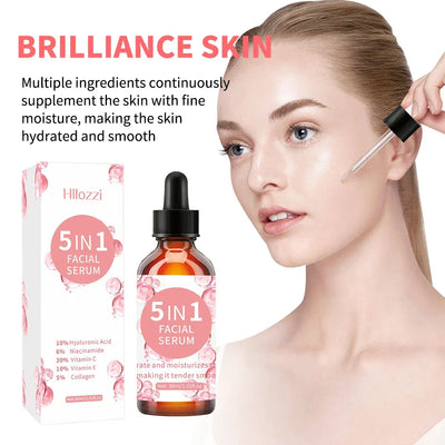 5 In 1 Fade fine lines Firming Face Serum Moisturizing brightning Vitamin C Hyaluronic Acid Facial Serum Shrink Pores Skin Care