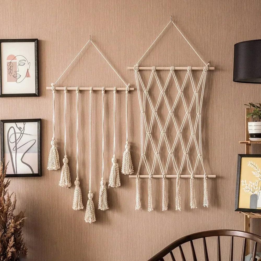 Nordic style wall tapestry hand woven home decor with tassels photo background living room boho bedroom hanging art