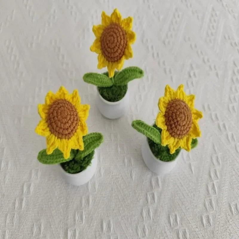 Handmade yarn hooks flowers sunflowers potted plants home decor wedding decorations holiday gifts