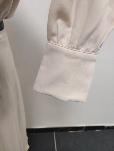 VGH Designer Slimming Hit Color Spliced Belt Long Dresses For Women Lapel Long Sleeve High Waist Temperament Dress Female New