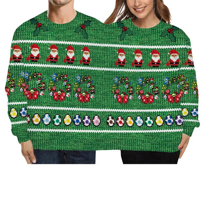 Double Ugly Christmas Couple Sweaters Siamese Twins Pullover 3D Printed Funny Couple Sweatshirt