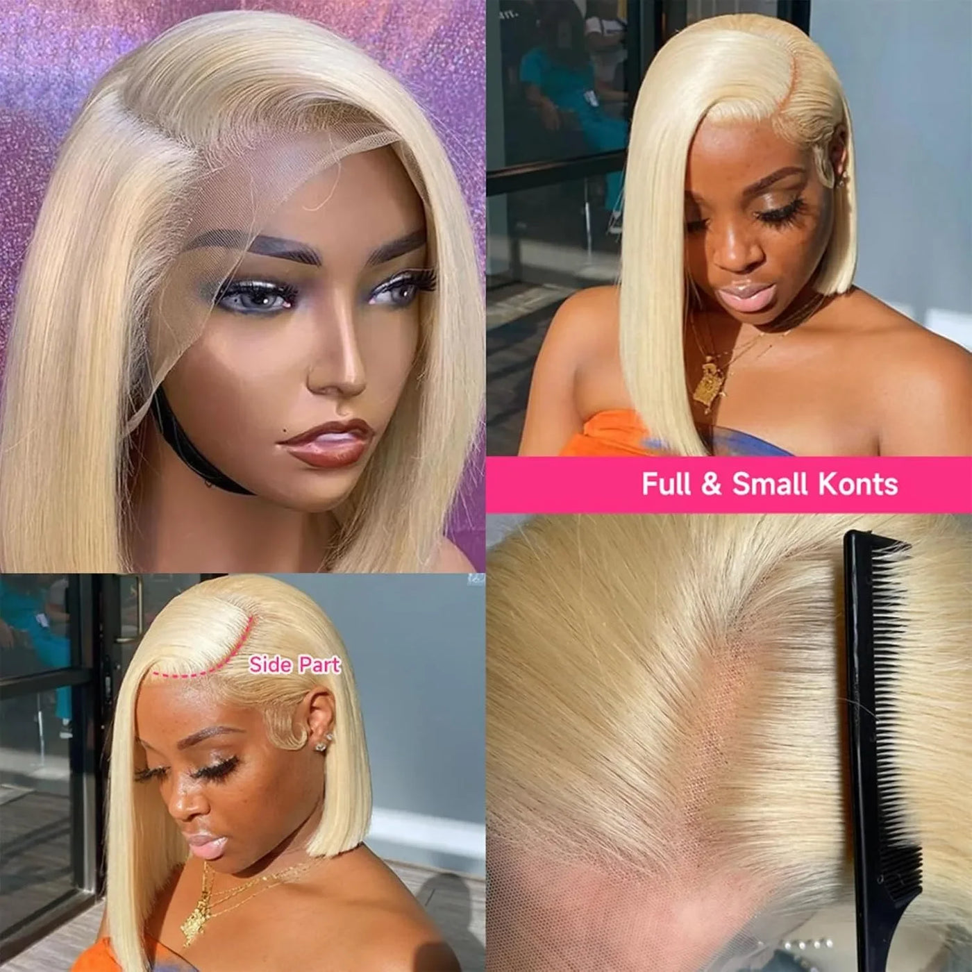 Blonde Bob Wig Human Hair Pre Plucked with Baby Hair Straight 613 Bob Wig Human Hair 180% Density 13x4 HD Transparent Lace Wigs