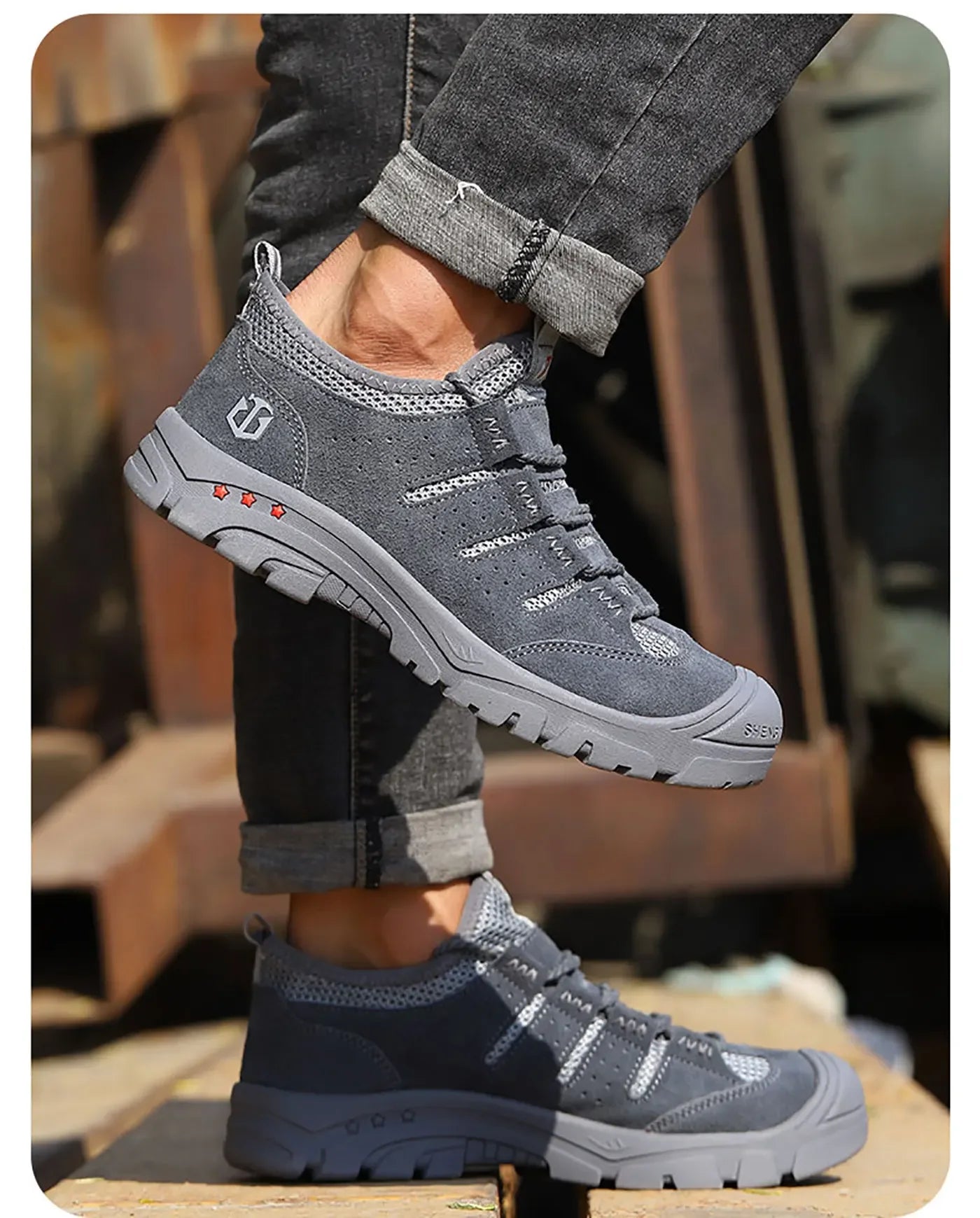 Men's safety shoes are impact resistant, puncture resistant, soft, comfortable, breathable, non slip, and lightweight work shoes