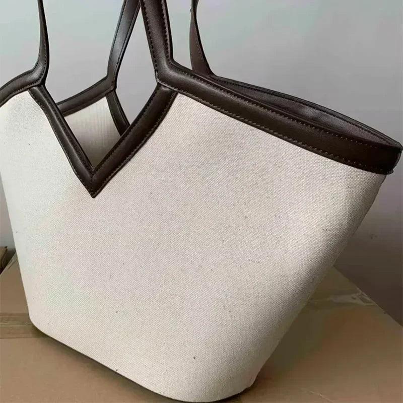 Fashion brand designer tote bags light luxury high-end v-shaped handbag simple versatile canvas bag large capacity