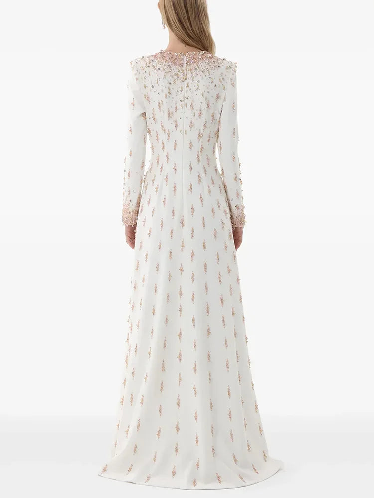 HIGH STREET Newest Fashion 2025 Designer Maxi Dresses Women's Formal Long Sleeve Luxurious Beaded Long Maxi Dress