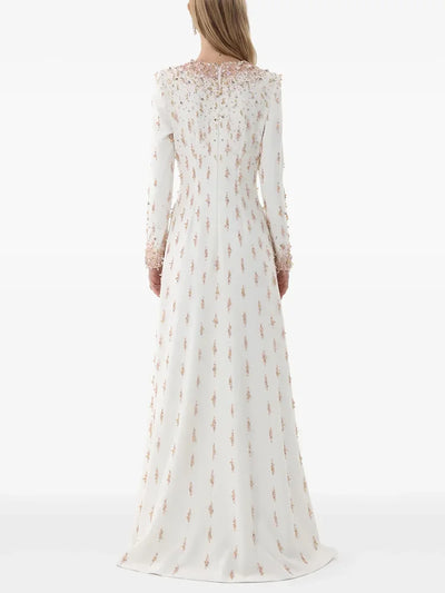 HIGH STREET Newest Fashion 2025 Designer Maxi Dresses Women's Formal Long Sleeve Luxurious Beaded Long Maxi Dress