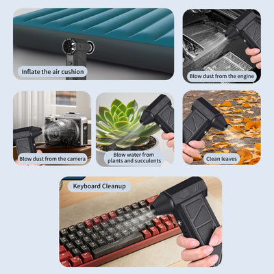 160W 130000RPM Air Duster Cordless Jet Dry Blower Electric Air Duster with Light Speed Adjustable with Removable Suction
