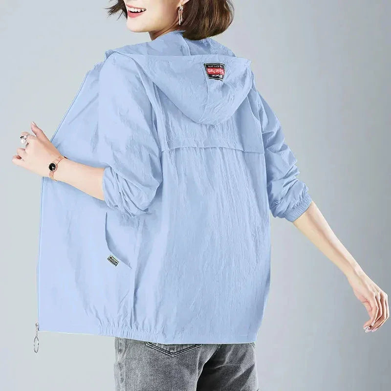 2025 New Fashion Summer Sun Protection Clothing Women Hooded Short Breathable Loose Print Thin Casual Sun Jackets Female Coats