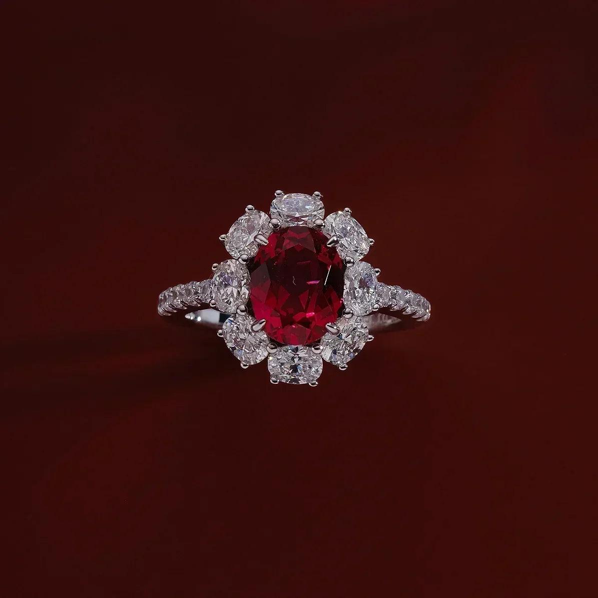 Luxury 2 ct 5a lab grown ruby ring for women 925 sterling silver 18k gold plated wedding