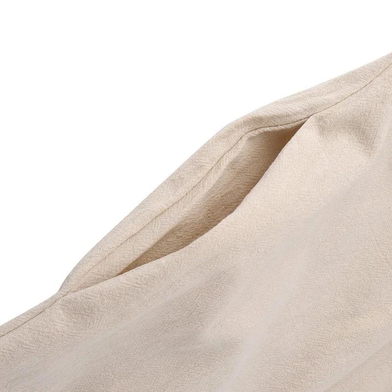 Vintage Cotton Linen Long Sleeve Dress Women Casual Autumn Maxi Robe V Neck Tiered Loose Vestido