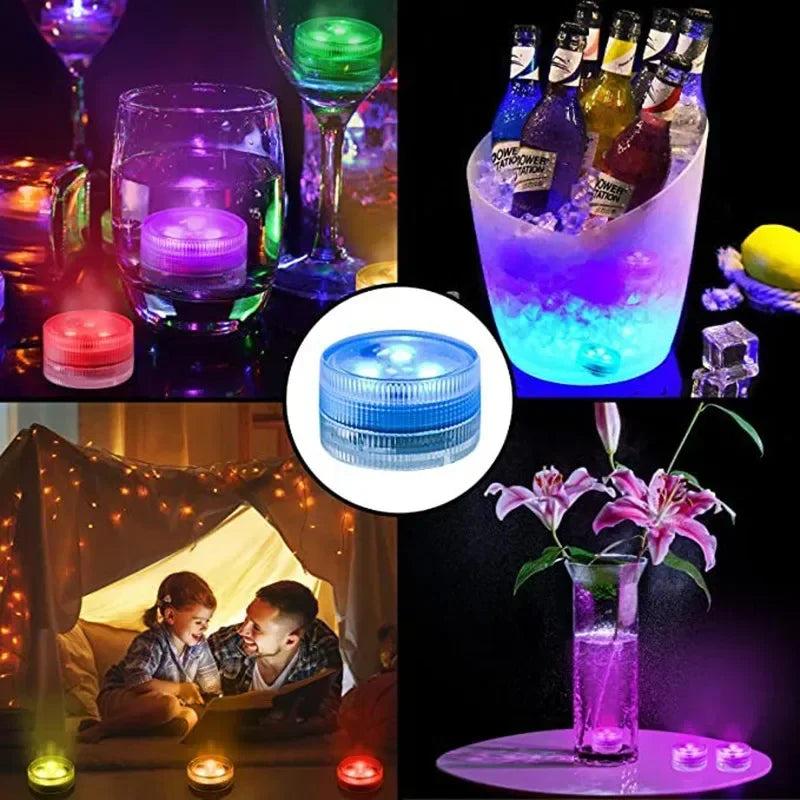 3LEDs Underwater RGB Submersible Lights with Battery Waterproof Swimming Pool Night Atmosphere Lamp Decor Wedding Party