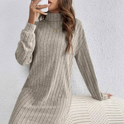 Women's Dress 2025 New Autumn And Winter Knitted Casual Long-sleeved High-neck Loose And Comfortable Women Dresses Streetwear