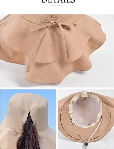 Summer Hat Women Outdoor UV Anti Neck Protection Sun Visor men Fishing Hiking Wide Brim Shawl Sunscreen Ponytail Cap undefine