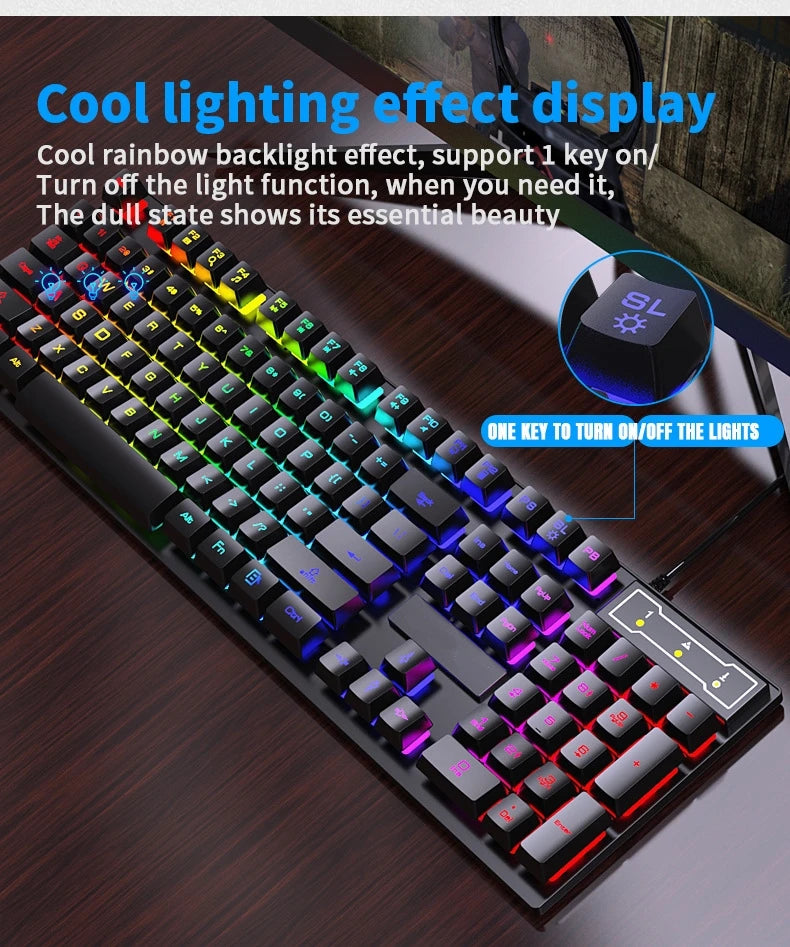 104 key Backlit Computer Keyboard Waterproof Gaming Keyboard Backlit Ergonomics Colorful Mechanical Feel Keyboard And Mouse Set