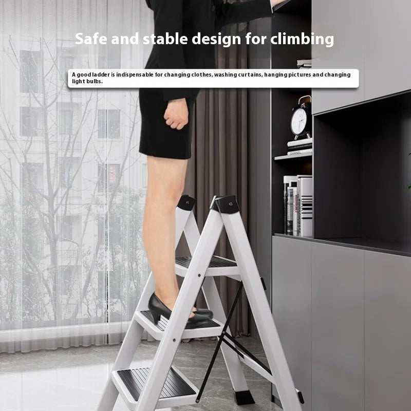 3 Step Folding MultiFunctional Ladder Household Folding and Retractable Zigzag Ladder Indoor Climbing Ladder Thickened Staircase