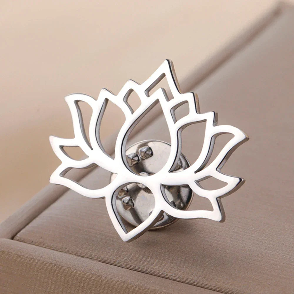 Dawapara Mandala Lotus Flower Brooch Lapel Pin Buddhism Spiritual Jewelry Fashion Stainless Steel Accessories
