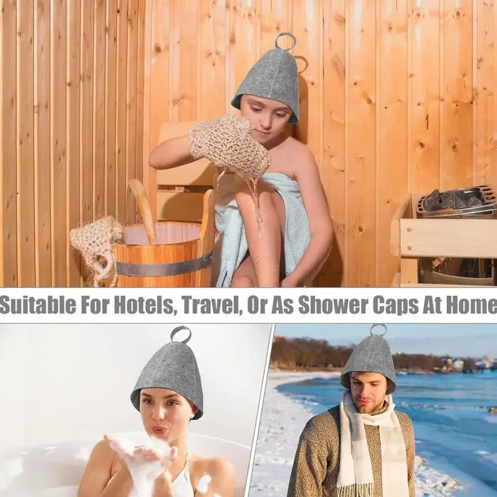 sauna Anti Heat Sauna Hat Thicken Wool Felt Shower Cap Women Men Steam Bath Shower Hair Turban Quickly Towel Drying Towel Hats