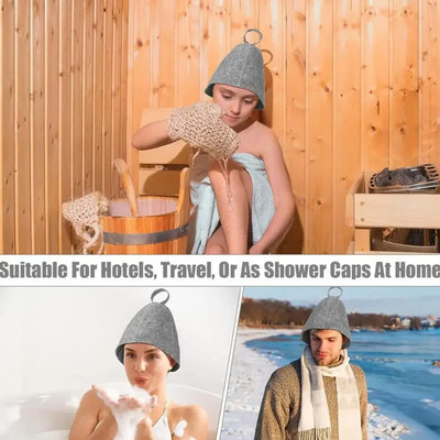 sauna Anti Heat Sauna Hat Thicken Wool Felt Shower Cap Women Men Steam Bath Shower Hair Turban Quickly Towel Drying Towel Hats