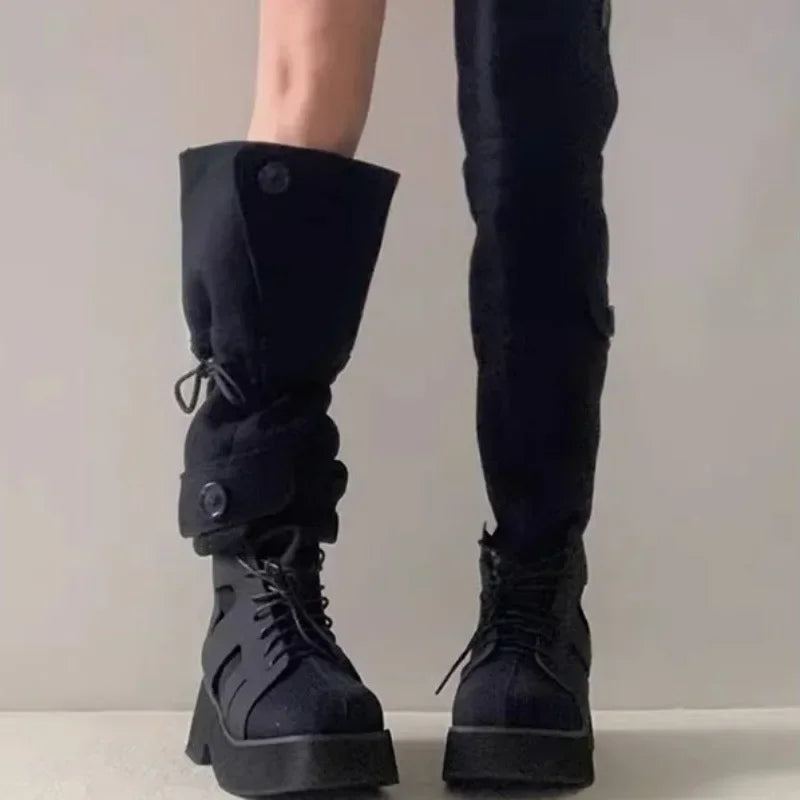 Spring and Autumn New High Quality Drawstring Climbing Boots for Women Spicy and Sexy Western Cowboy Boots with Thick Bottom