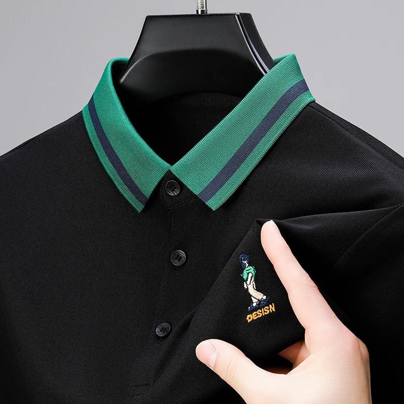 Designer Brand Men's Polo Shirt Lapel Cartoon Person Embroidery Short-sleeve Seamless T-shirt Summer Business Golf Menswear Top