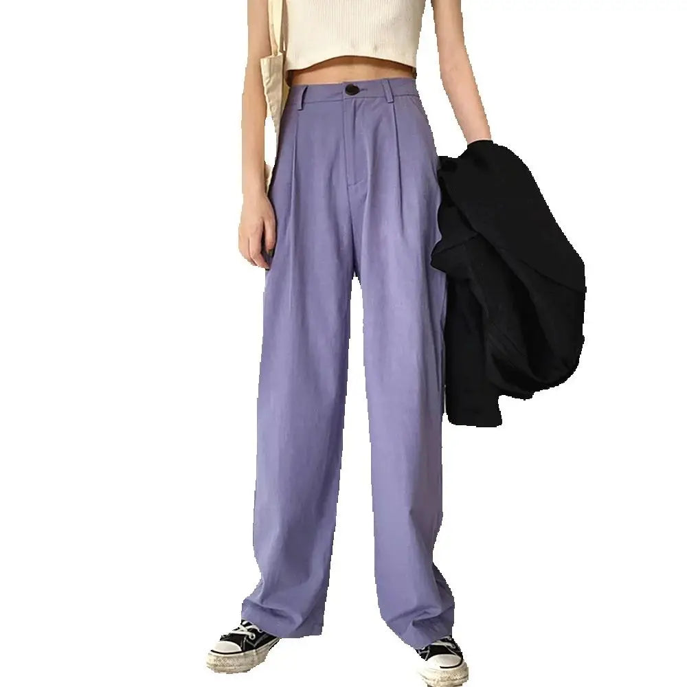 Spring Autumn Women Elegant Long Loose Pants Vintage Lady High Waist Wide Leg Cotton Pants Female Casual Street Pants Bottoms
