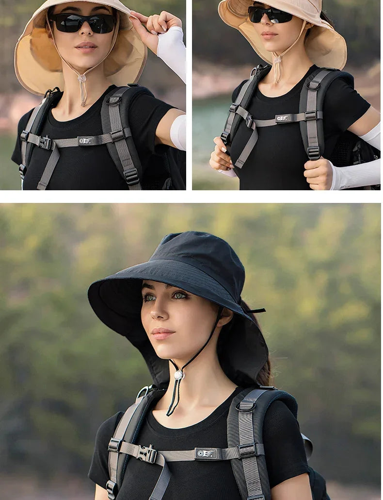 Summer Hat Women Outdoor UV Anti Neck Protection Sun Visor men Fishing Hiking Wide Brim Shawl Sunscreen Ponytail Cap undefine