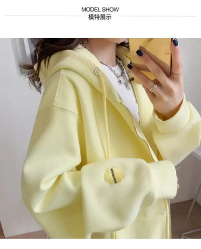 Casual Zip up Hooded Sweatshirt Candy Colour for Women Tops