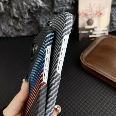 Simple Slim Matte Carbon Fiber Frameless Phone Cases for iPhone Shockproof Hard Cover 17 16 15 14 plus 13 pro Max 11 Half Pack