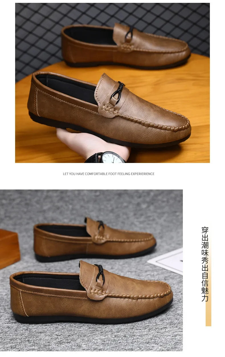 Summer New Men's Loafers Comfortable Flat Casual Shoes Men Breathable Moccasins Slip-On Soft Leather Driving Shoes 2025