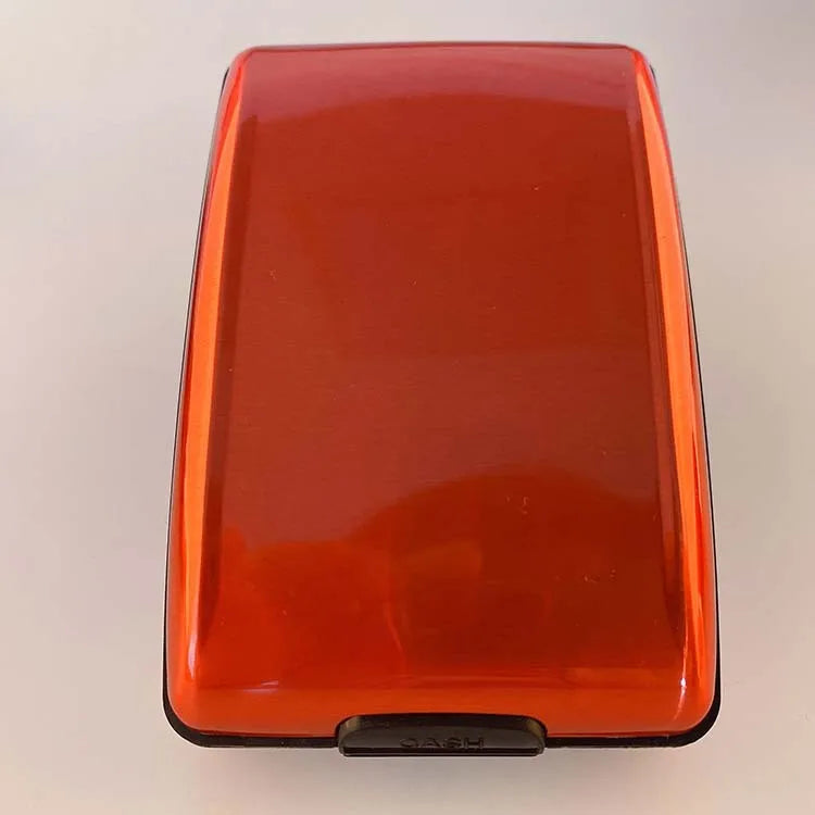 Sleek orange translucent RFID card holder with black accents
