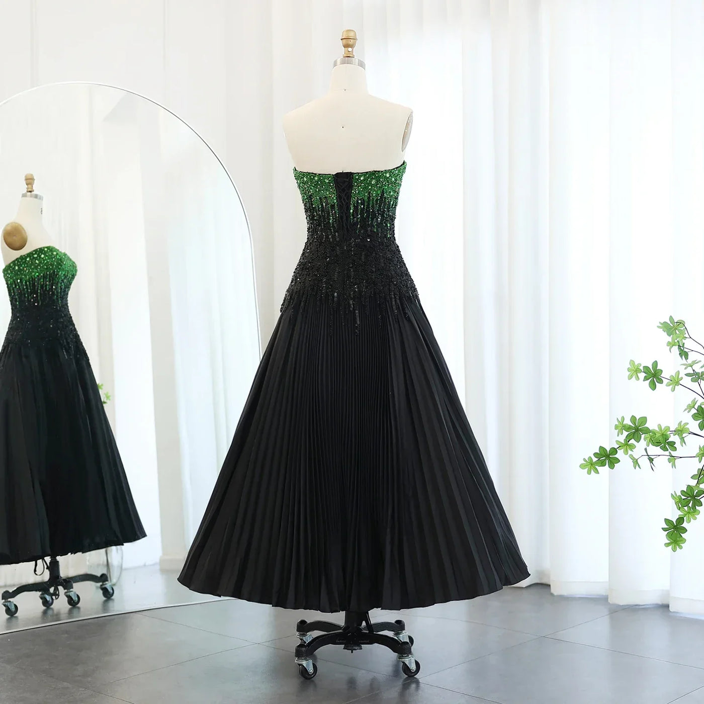 Sharon Said Luxury Beaded Black Green Strapless Dubai Evening Dress for Women Wedding Midi Formal Party Gowns SS224 Customized
