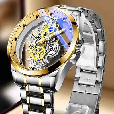 High-end Business Watch for Men's Watch Automatic Double Sided Transparent Hollow Waterproof and Luminous Quartz Watch for Men
