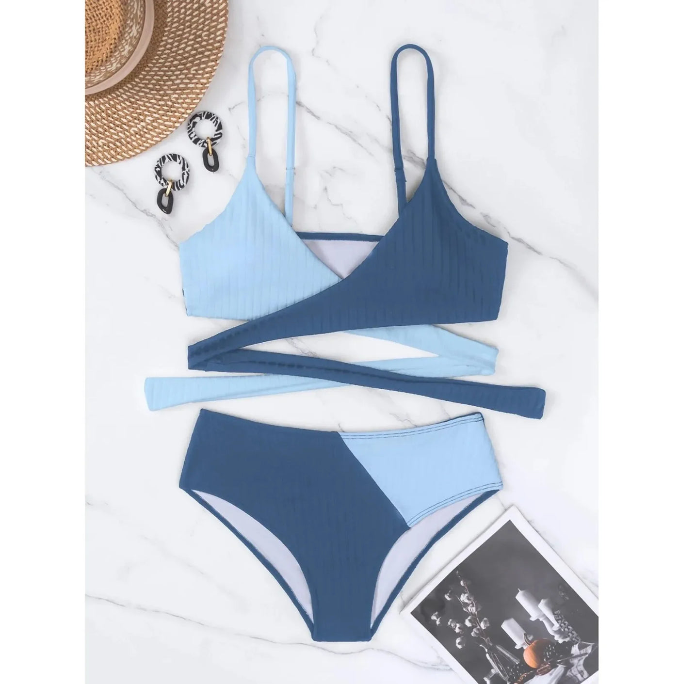 Summer Ladies Sexy High Waist Print Two Piece Bikini Sets Biquini Women Swimsuit Clothing Set Color Block Mujer Swimwear Suits