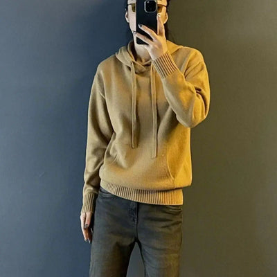 Hooded Pullover Sweater For Men Casual Daily Wear Solid Color With Front Pocket Computer Knitted Design
