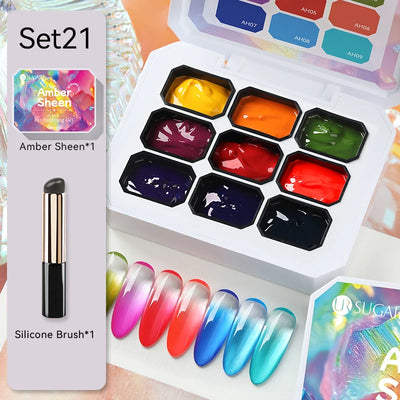 UR SUGAR 4 In 1 Pat Painting Gel Nail Polish Set 9 Colors Semi Permanent Soak Off UV LED Nails With Sponge Gradient For Nail DIY