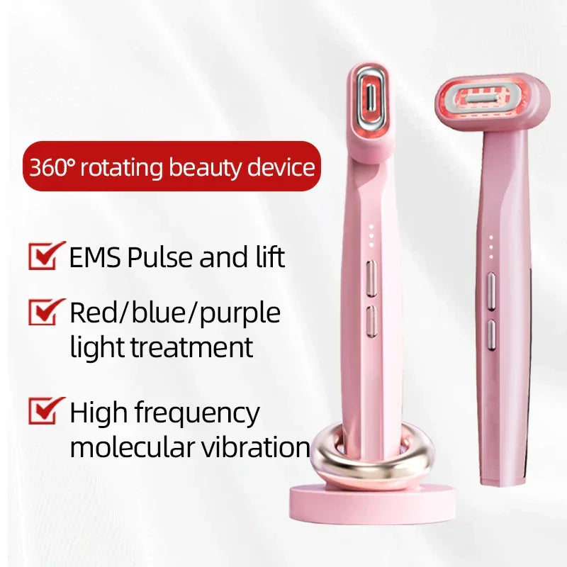 360° Rotating EMS Microcurrent Face Lifting Red Light Facial Wand Eye Neck Massager Skin Tightening Anti Wrinkle Eye Beauty Care