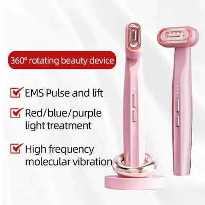 360° Rotating EMS Microcurrent Face Lifting Red Light Facial Wand Eye Neck Massager Skin Tightening Anti Wrinkle Eye Beauty Care