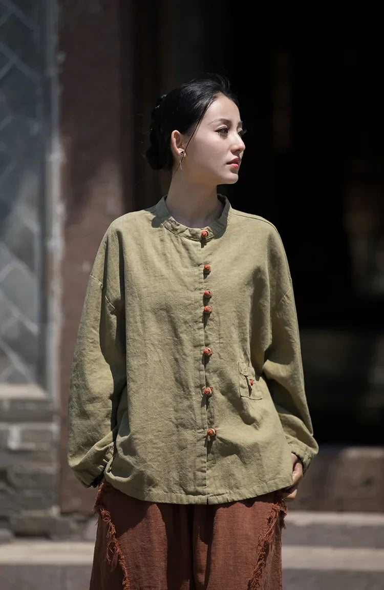 Women's Literary Vintage Ramie Linen Tops