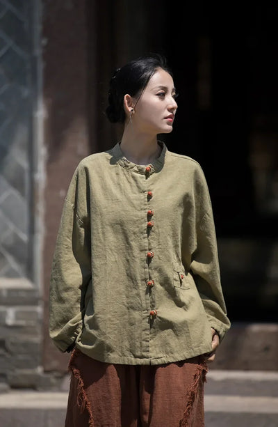 Women's Literary Vintage Ramie Linen Tops