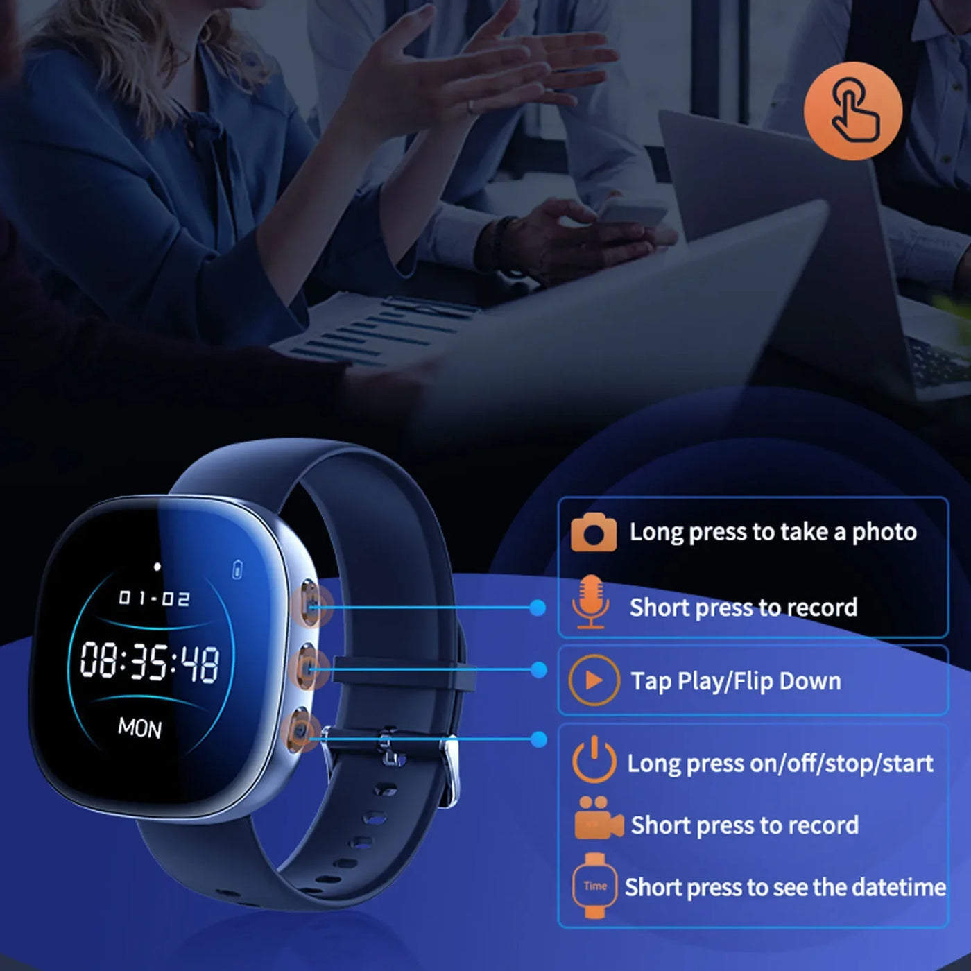 Digital Video Recorder Watch Video Recorder Watch Digital HD 1080P Noise Reduction AI Intelligent Voice Activated Recorder Watch