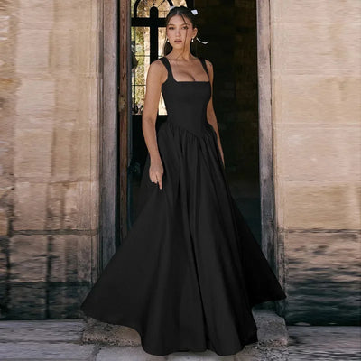 Elegant Slimming Solid Color A-Line Long Dress for Women Spring Summer 2025 Fashionable Style