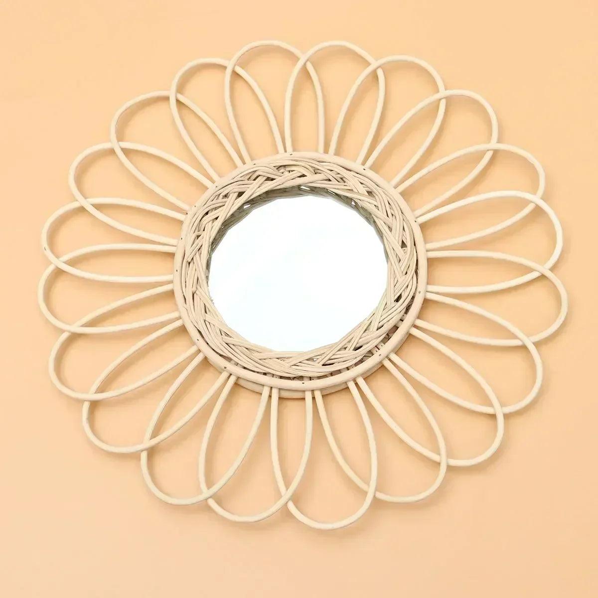 Rattan woven mirror cane art wall hanging decor for home hotel photography props gift friends design simple large
