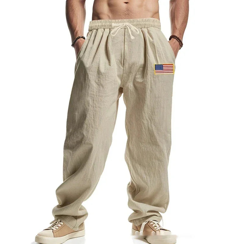 Men's Linen Wide-leg Pants for All Seasons Hip-hop Street Fashion Casual Pants Loose and Versatile Breathable Trousers for Men