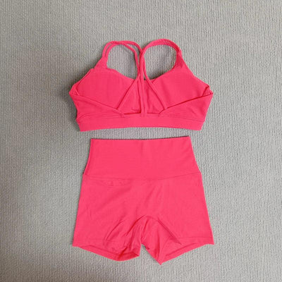 2 Pieces Yoga Set Gym Shorts Sports Set Women Workout Outfit Fitness Suit Cross Straps Bra High Waist Shorts Running Tracksuit