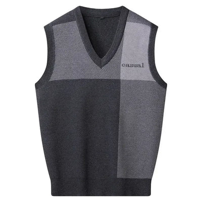 Knitted Sweaters for Men Letter Waistcoat Man Clothes Plaid Vest V Neck Sleeveless Overfit Maletry Cotton Knitwears Classic Ugly